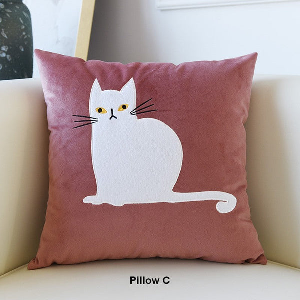 Modern Sofa Decorative Pillows, Cat Decorative Throw Pillows for Couch, Lovely Cat Pillow Covers for Kid's Room, Modern Decorative Throw Pillows-ArtWorkCrafts.com