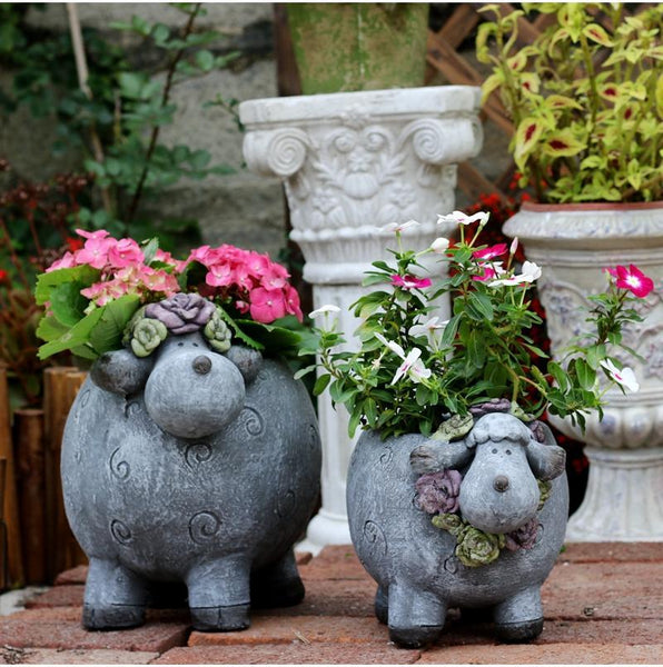 Lovely Sheep Statue for Garden, Sheep Flower Pot, Animal Statue for Garden Courtyard Ornament, Villa Outdoor Decor Gardening Ideas-ArtWorkCrafts.com