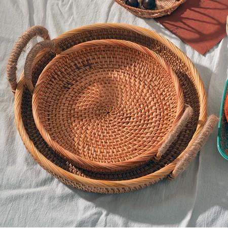 Rattan Storage Basket with Handle, Small Storage Baskets, Round Straoge Basket, Woven Storage Baskets for Kitchen-ArtWorkCrafts.com