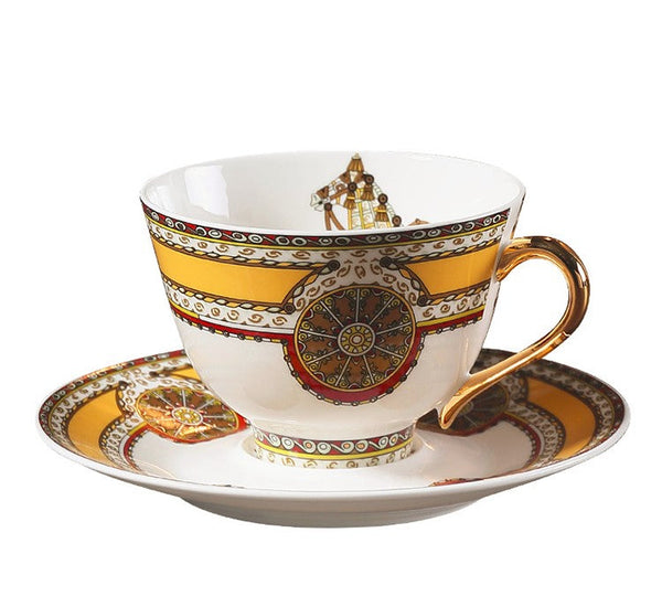 Handmade Beautiful British Tea Cups, Creative Bone China Porcelain Tea Cup Set, Yellow Royal Ceramic Coffee Cups, Unique Tea Cups and Saucers-ArtWorkCrafts.com