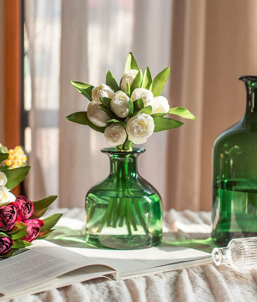 Spring Artificial Floral for Dining Room Table, White Tulip Flowers, Bedroom Flower Arrangement Ideas, Simple Modern Floral Arrangement Ideas for Home Decoration-ArtWorkCrafts.com