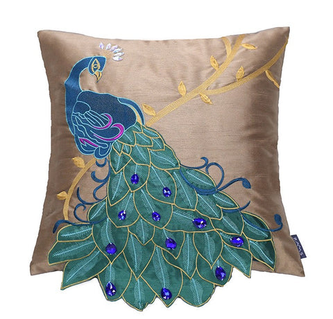Beautiful Decorative Throw Pillows, Embroider Peacock Cotton and linen Pillow Cover, Decorative Sofa Pillows, Decorative Pillows for Couch-ArtWorkCrafts.com