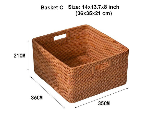 Rattan Storage Baskets, Storage Basket for Shelves, Rectangular Storage Basket for Toys, Storage Baskets for Kitchen, Storage Baskets for Bedroom-ArtWorkCrafts.com