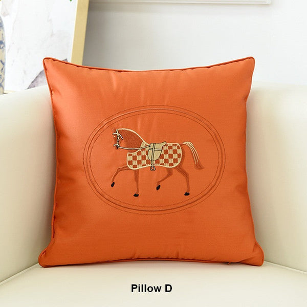 Horse Decorative Throw Pillows for Couch, Modern Decorative Throw Pillows, Embroider Horse Pillow Covers, Modern Sofa Decorative Pillows-ArtWorkCrafts.com