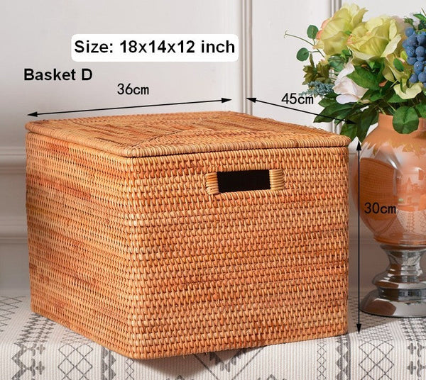 Large Laundry Storage Basket for Clothes, Oversized Rattan Storage Basket, Extra Large Rectangular Storage Basket, Large Storage Baskets for Bedroom-ArtWorkCrafts.com