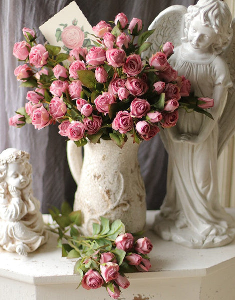 Artificial Flowers for Living Room, 12 Branches of Pink Rose Flowers, Pink Rose Flower in Vase, Real Touch Flowers, Simple Flower Arrangement Ideas for Home Decoration-ArtWorkCrafts.com