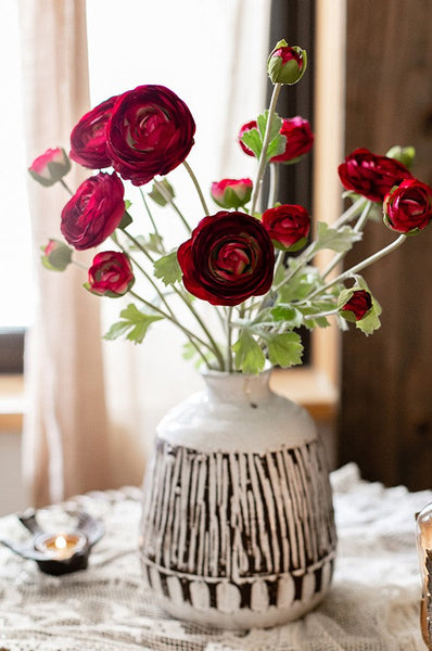 Bedroom Flower Arrangement Ideas, Red Ranunculus Asiaticus Flowers, Simple Modern Floral Arrangement Ideas for Home Decoration, Spring Artificial Floral for Dining Room-ArtWorkCrafts.com