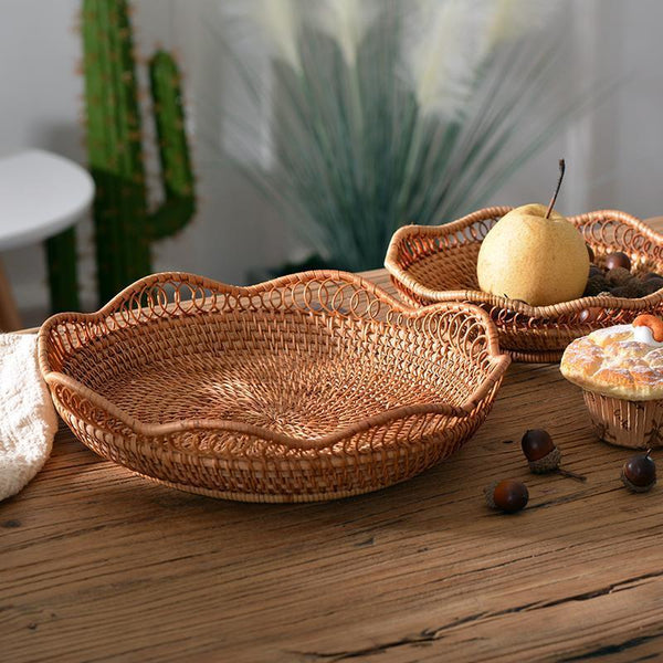 Woven Rattan Basket, Fruit Storage Basket, Woven Round Storage Basket, Storage Baskets for Kitchen-ArtWorkCrafts.com