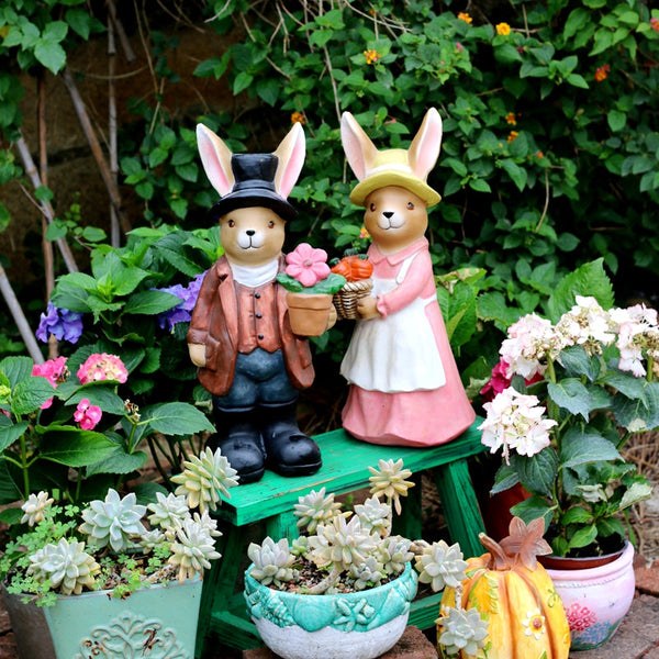 Garden Animal Sculpture Rabbit Statues, Garden Decor Ideas, Animal Statue for Garden Ornament, Villa Courtyard Decor, Outdoor Garden Decoration-ArtWorkCrafts.com