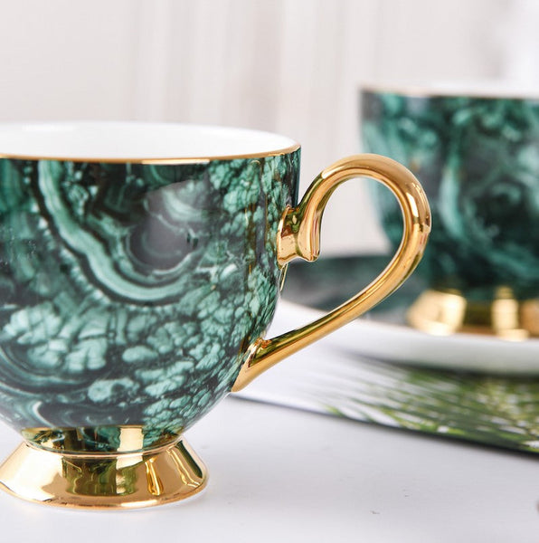 Beautiful British Green Tea Cups, Unique Porcelain Cup and Saucer, Royal Ceramic Coffee Cups, Creative Bone China Porcelain Tea Cup Set-ArtWorkCrafts.com