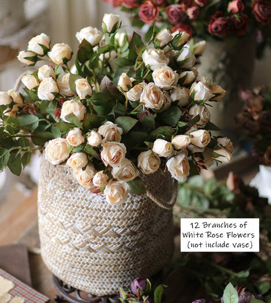 Wedding Artificial Flowers, 12 Branches of White Rose Flowers, White Rose Flower in Vase, Real Touch Flowers, Simple Flower Arrangement Ideas for Home Decoration-ArtWorkCrafts.com