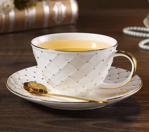 Elegant Ceramic Tea Cups, Unique Tea Cups and Saucers in Gift Box as Birthday Gift, Beautiful British Tea Cups, Creative Bone China Porcelain Tea Cup Set-ArtWorkCrafts.com