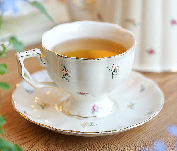 Bone China Porcelain Tea Cup Set, Beautiful British Tea Cups, Traditional English Tea Cups and Saucers, Unique Ceramic Coffee Cups-ArtWorkCrafts.com