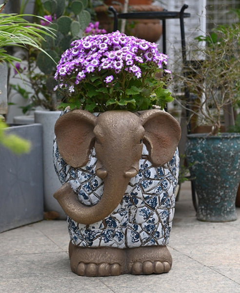 Large Garden Flower Pot, Elephant Flowerpot, Unique Garden Flowerpot, Resin Statue for Garden, Modern Animal Statue for Garden Ornaments, Villa Outdoor Decor Gardening Ideas-ArtWorkCrafts.com