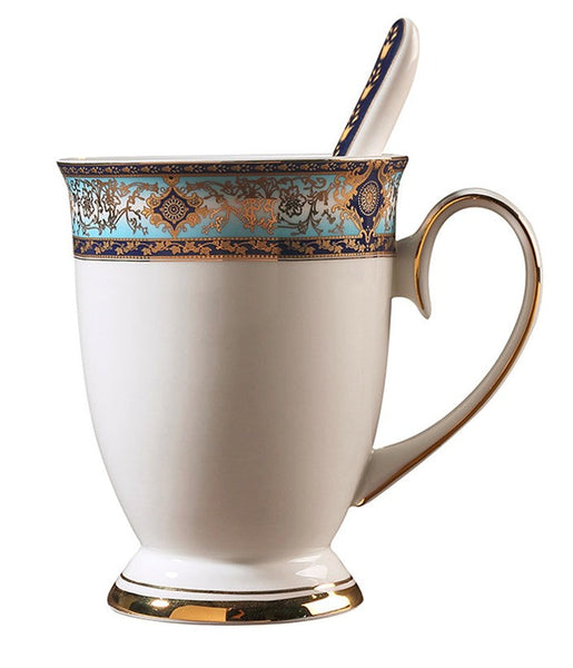Large Royal Bone China Porcelain Mug, Elegant Ceramic Coffee Mug, Beautiful British Tea Cups, Large Capacity Ceramic Mugs for Office-ArtWorkCrafts.com