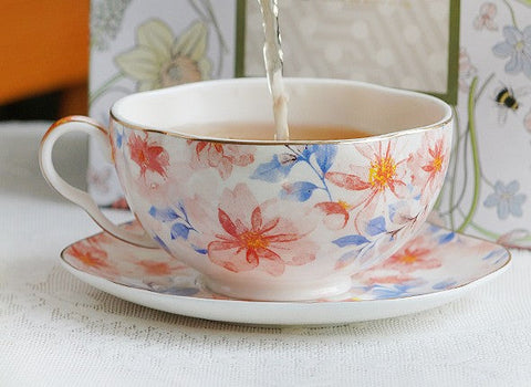 Flower Bone China Porcelain Tea Cup Set, Unique Tea Cup and Saucer in Gift Box,British Royal Ceramic Cups for Afternoon Tea, Elegant Ceramic Coffee Cups-ArtWorkCrafts.com