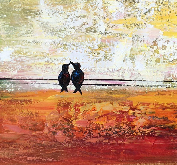 Bird at Wire Painting, Original Painting for Sale, Large Canvas Paintings, Simple Modern Painting, Love Birds Painting, Anniversary Gift-ArtWorkCrafts.com