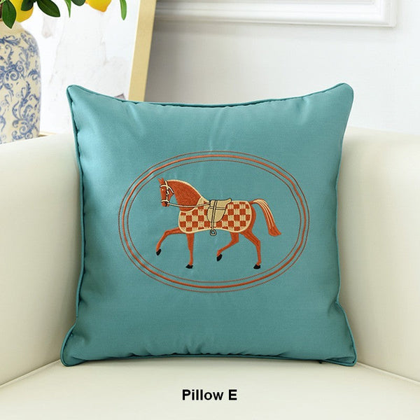 Embroider Horse Pillow Covers, Modern Decorative Throw Pillows, Horse Decorative Throw Pillows for Couch, Modern Sofa Decorative Pillows-ArtWorkCrafts.com