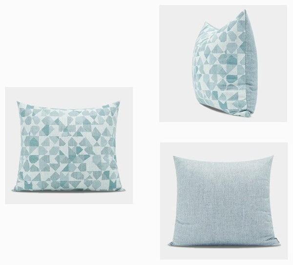 Modern Sofa Pillows, Geometric Blue Decorative Throw Pillows, Contemporary Square Modern Throw Pillows for Couch, Abstract Throw Pillow for Interior Design-ArtWorkCrafts.com