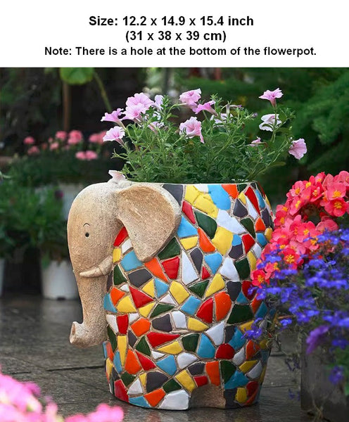 Modern Animal Statue for Garden Ornaments, Large Elephant Flowerpot, Animal Flower Pot, Resin Statue for Garden, Villa Outdoor Decor Gardening Ideas-ArtWorkCrafts.com