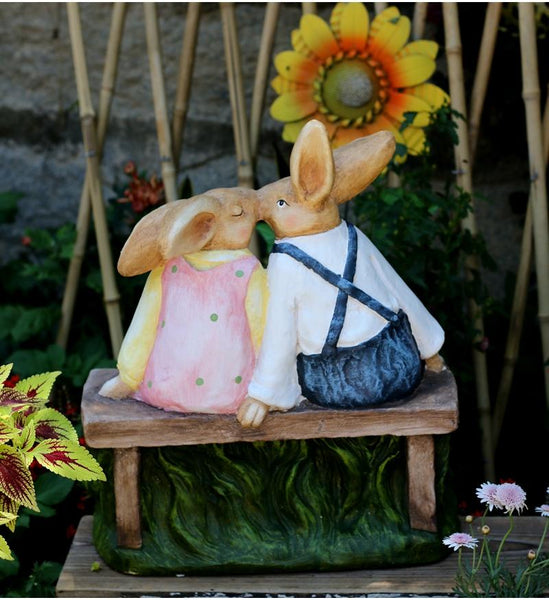 Large Bunny Rabbit Lovers Statue, Rabbit Kiss Statue for Wedding Gift, Garden Courtyard Ornaments, Villa Outdoor Decor Gardening Ideas-ArtWorkCrafts.com