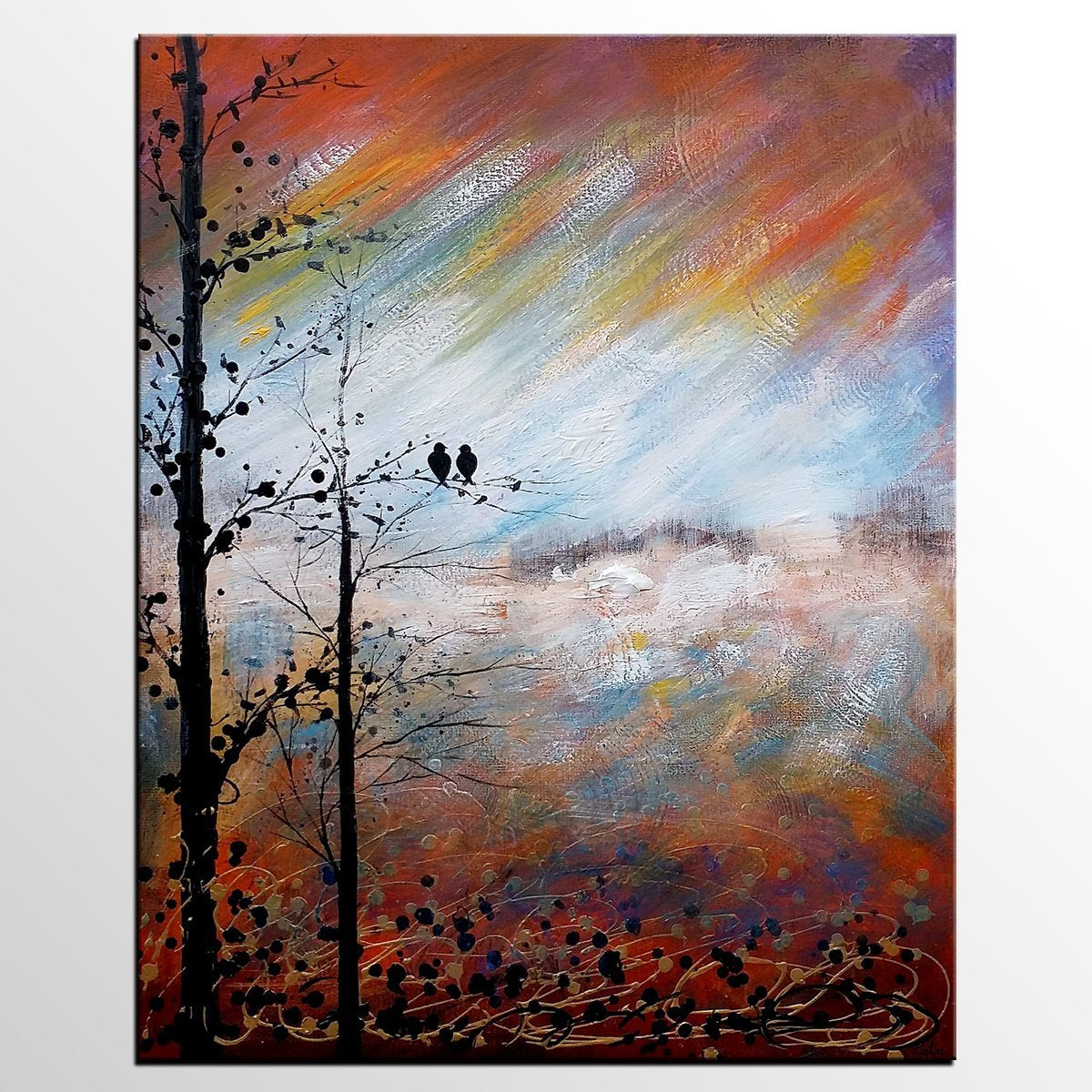Love Birds Painting, Simple Abstract Painting, Landscape Acrylic Painting, Acrylic Canvas Painting, Bedroom Wall Art Paintings, C-ArtWorkCrafts.com