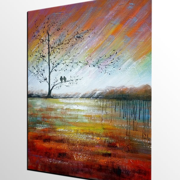 Modern Acrylic Painting, Abstract Landscape Painting, Love Birds Painting, Bedroom Canvas Painting, Acrylic Landscape Painting, C-ArtWorkCrafts.com
