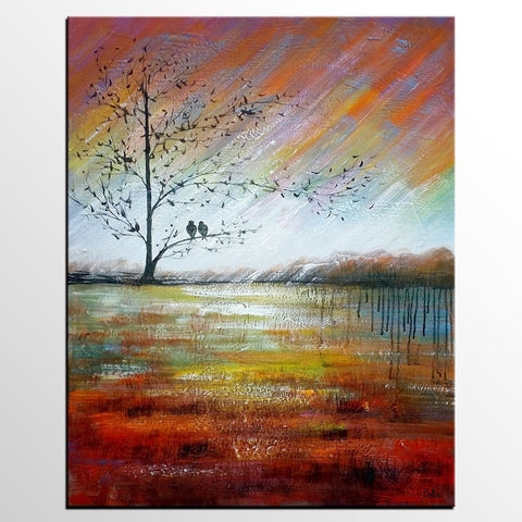 Modern Acrylic Painting, Abstract Landscape Painting, Love Birds Painting, Bedroom Canvas Painting, Acrylic Landscape Painting, C-ArtWorkCrafts.com