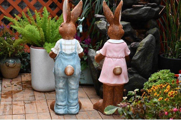 Garden Courtyard Ornament Ideas, Large Rabbit Lovers Statue for Garden, Bunny Flowerpot, Villa Outdoor Decor Gardening Ideas, Small Garden Design Ideas-ArtWorkCrafts.com