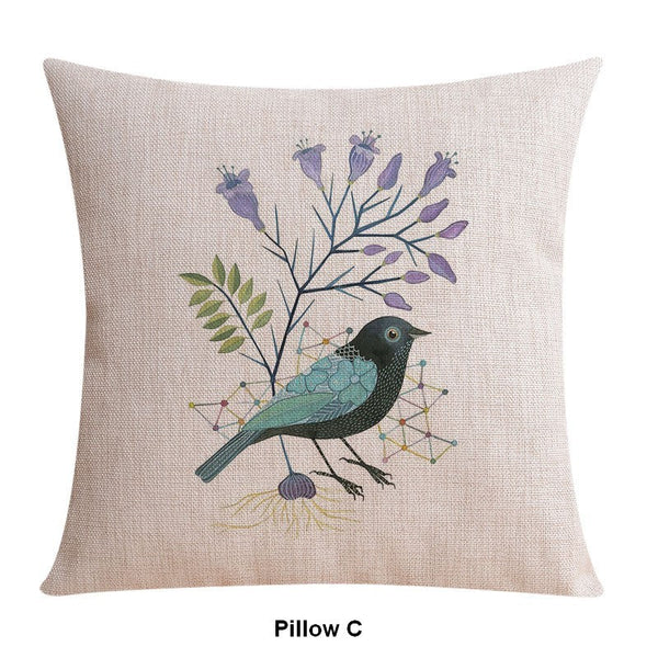 Decorative Sofa Pillows for Children's Room, Love Birds Throw Pillows for Couch, Singing Birds Decorative Throw Pillows, Embroider Decorative Pillow Covers-ArtWorkCrafts.com