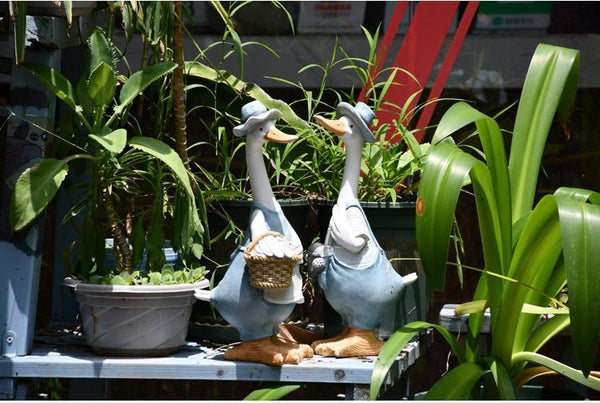 Duck Couple Statue for Garden, Animal Statue for Garden Courtyard Ornament, Villa Outdoor Decor Gardening Ideas-ArtWorkCrafts.com