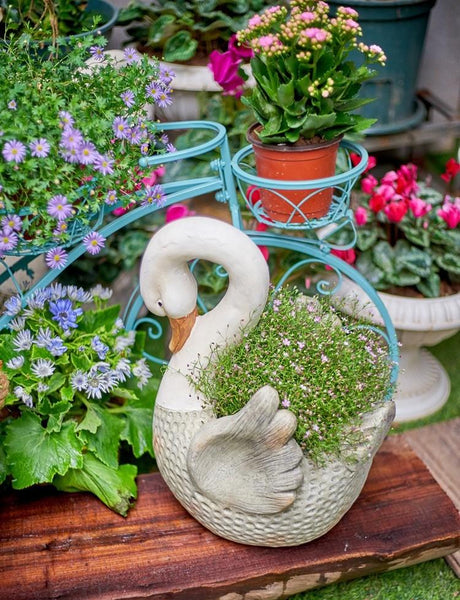 Large Swan Flower Pot for Garden, Swan Statue, Animal Statue for Garden Courtyard Ornament, Villa Outdoor Decor Gardening Ideas-ArtWorkCrafts.com