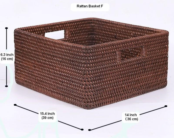 Large Brown Woven Rattan Storage Basket, Storage Baskets for Kitchen, Rectangular Storage Baskets, Storage Baskets for Clothes-ArtWorkCrafts.com
