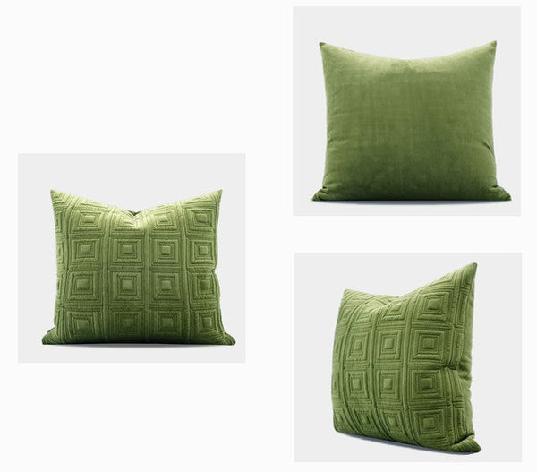 Large Square Modern Throw Pillows for Couch, Green Geometric Modern Sofa Pillows, Large Decorative Throw Pillows, Simple Throw Pillow for Interior Design-ArtWorkCrafts.com