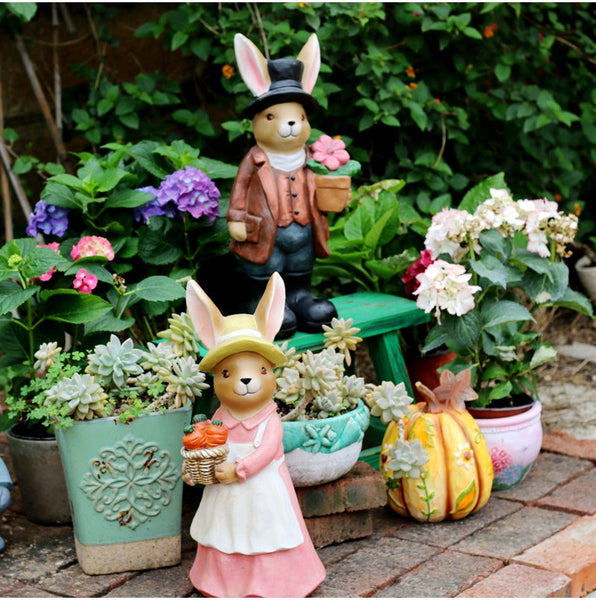 Garden Animal Sculpture Rabbit Statues, Garden Decor Ideas, Animal Statue for Garden Ornament, Villa Courtyard Decor, Outdoor Garden Decoration-ArtWorkCrafts.com