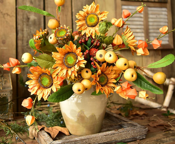 Yellow Sunflowers, Botany Plants, Unique Floral Arrangement for Home Decoration, Table Centerpiece, Real Touch Artificial Flowers for Dining Room-ArtWorkCrafts.com