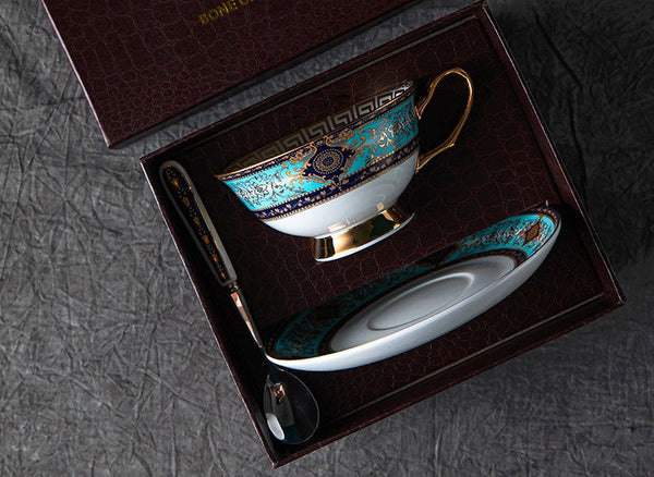 Elegant British Ceramic Coffee Cups, Bone China Porcelain Tea Cup Set for Office, Unique Tea Cup and Saucer in Gift Box-ArtWorkCrafts.com
