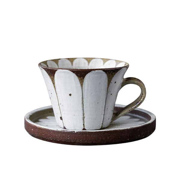 Daisy Flower Pattern Coffee Cup, Cappuccino Coffee Mug, Pottery Coffee Cups, Latte Coffee Cup, Tea Cup, Coffee Cup and Saucer Set-ArtWorkCrafts.com