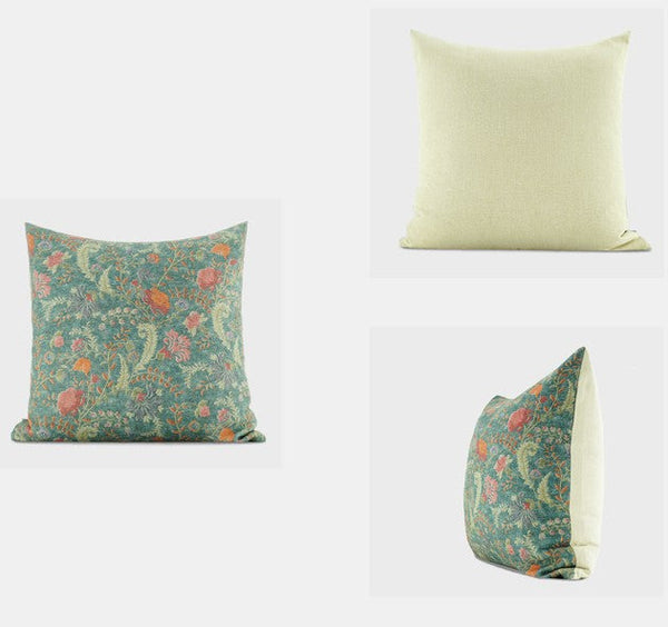 Garden Flowers Pattern Decorative Throw Pillows, Large Green Throw Pillow for Interior Design, Geomeric Contemporary Square Modern Throw Pillows for Couch-ArtWorkCrafts.com