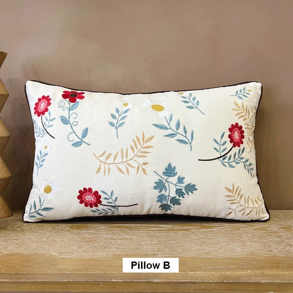 Decorative Throw Pillows for Couch, Embroider Flower Cotton Pillow Covers, Spring Flower Decorative Throw Pillows, Farmhouse Sofa Decorative Pillows-ArtWorkCrafts.com