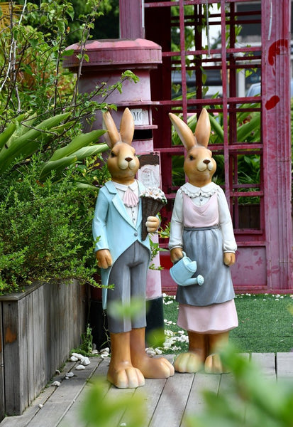 Rabbit Statues, Animal Statue for Garden Ornaments, Extra Large Rabbit Couple Statue, Villa Courtyard Decor, Outdoor Garden Design Ideas, Garden Decoration Ideas-ArtWorkCrafts.com