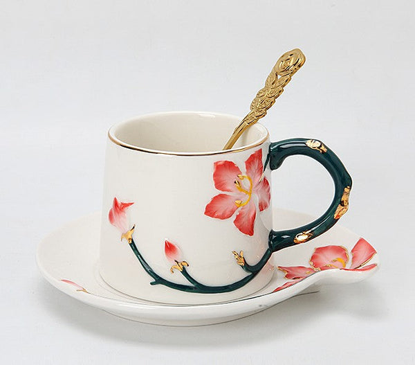 Afternoon British Tea Cups, Creative Bone China Porcelain Tea Cup Set, Traditional English Tea Cups and Saucers, Unique Ceramic Coffee Cups-ArtWorkCrafts.com