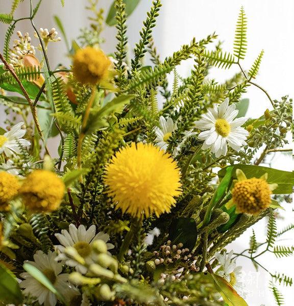Beautiful Modern Artificial Flowers for Dining Room Table, Dandelion, Wheat Branch, Eucalyptus Globulus, Unique Flower Arrangement for Home Decoration-ArtWorkCrafts.com