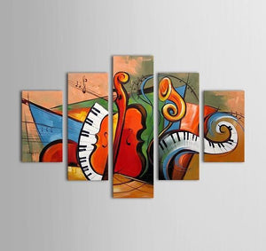 Hand Painted Modern Painting, Acrylic Painting on Canvas, Music Violin Painting, Oversize Wall Art Painting-ArtWorkCrafts.com