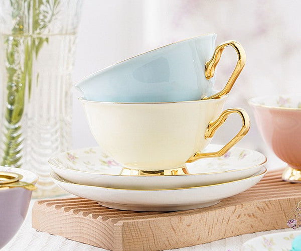 Elegant Ceramic Coffee Cups, Beautiful British Tea Cups, Unique Afternoon Tea Cups and Saucers in Gift Box, Royal Bone China Porcelain Tea Cup Set-ArtWorkCrafts.com