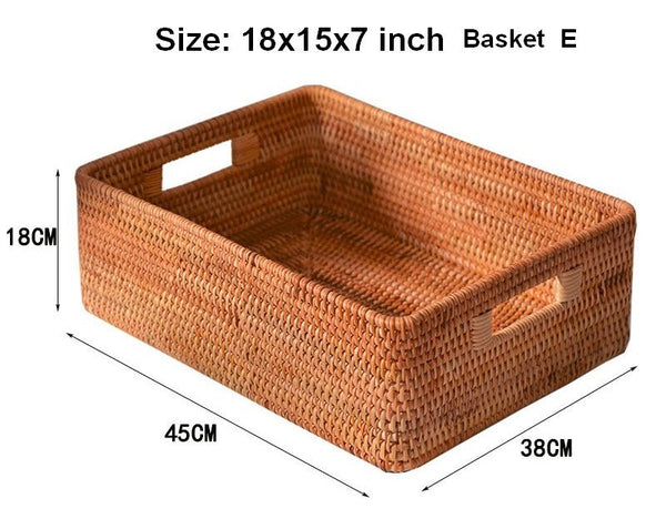 Woven Rattan Storage Baskets for Bedroom, Storage Basket for Shelves, Large Rectangular Storage Baskets for Clothes, Storage Baskets for Kitchen-ArtWorkCrafts.com