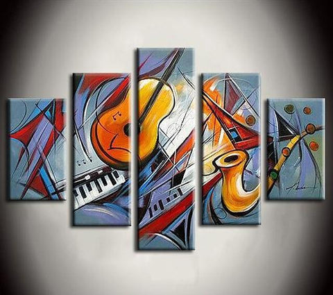 Music Violin Painting, Hand Painted Canvas Art, Acrylic Painting on Canvas, Multi Panel Wall Art Painting-ArtWorkCrafts.com
