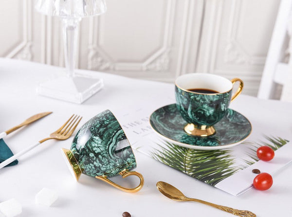 Beautiful British Green Tea Cups, Unique Porcelain Cup and Saucer, Royal Ceramic Coffee Cups, Creative Bone China Porcelain Tea Cup Set-ArtWorkCrafts.com