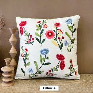Throw Pillows for Couch, Spring Flower Decorative Throw Pillows, Farmhouse Sofa Decorative Pillows, Embroider Flower Cotton Pillow Covers-ArtWorkCrafts.com