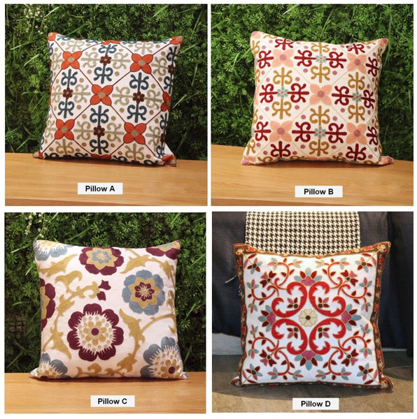 Embroider Flower Cotton Pillow Covers, Cotton Flower Decorative Pillows, Decorative Sofa Pillows, Farmhouse Decorative Throw Pillows for Couch-ArtWorkCrafts.com